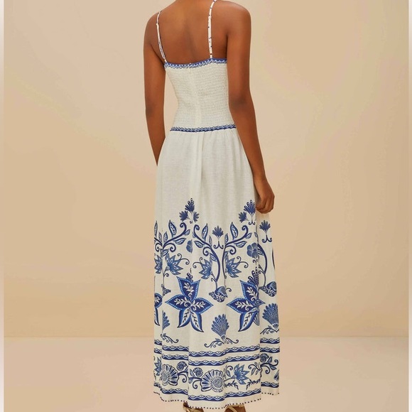 NEW FARM Rio Off-White Shell Garden
Midi Dress Beaded Straps Linen Blue Size XL - Picture 4 of 16